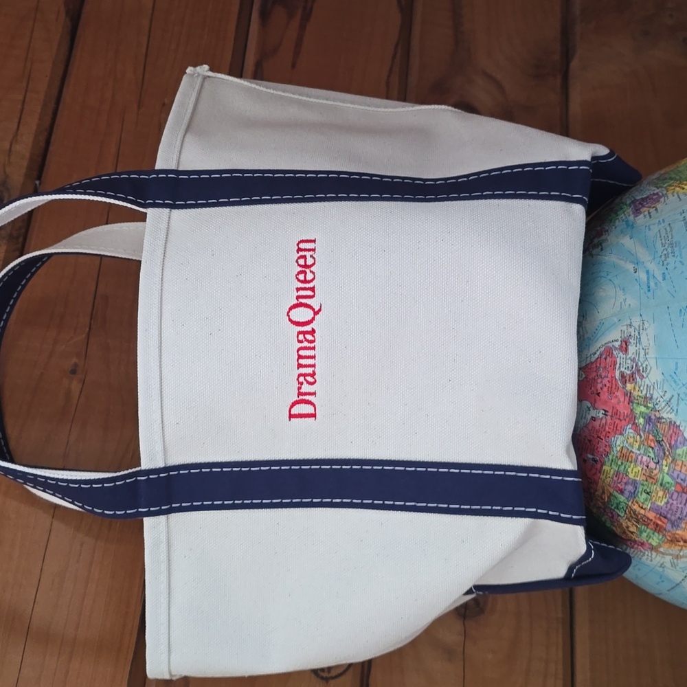 LL BEAN DRAMA QUEEN Custom Monogram Canvas Boat Tote Bag Blue Medium - Picture 5 of 6